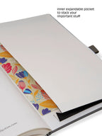 Notebook with a colorful inner expandable pocket on a white background