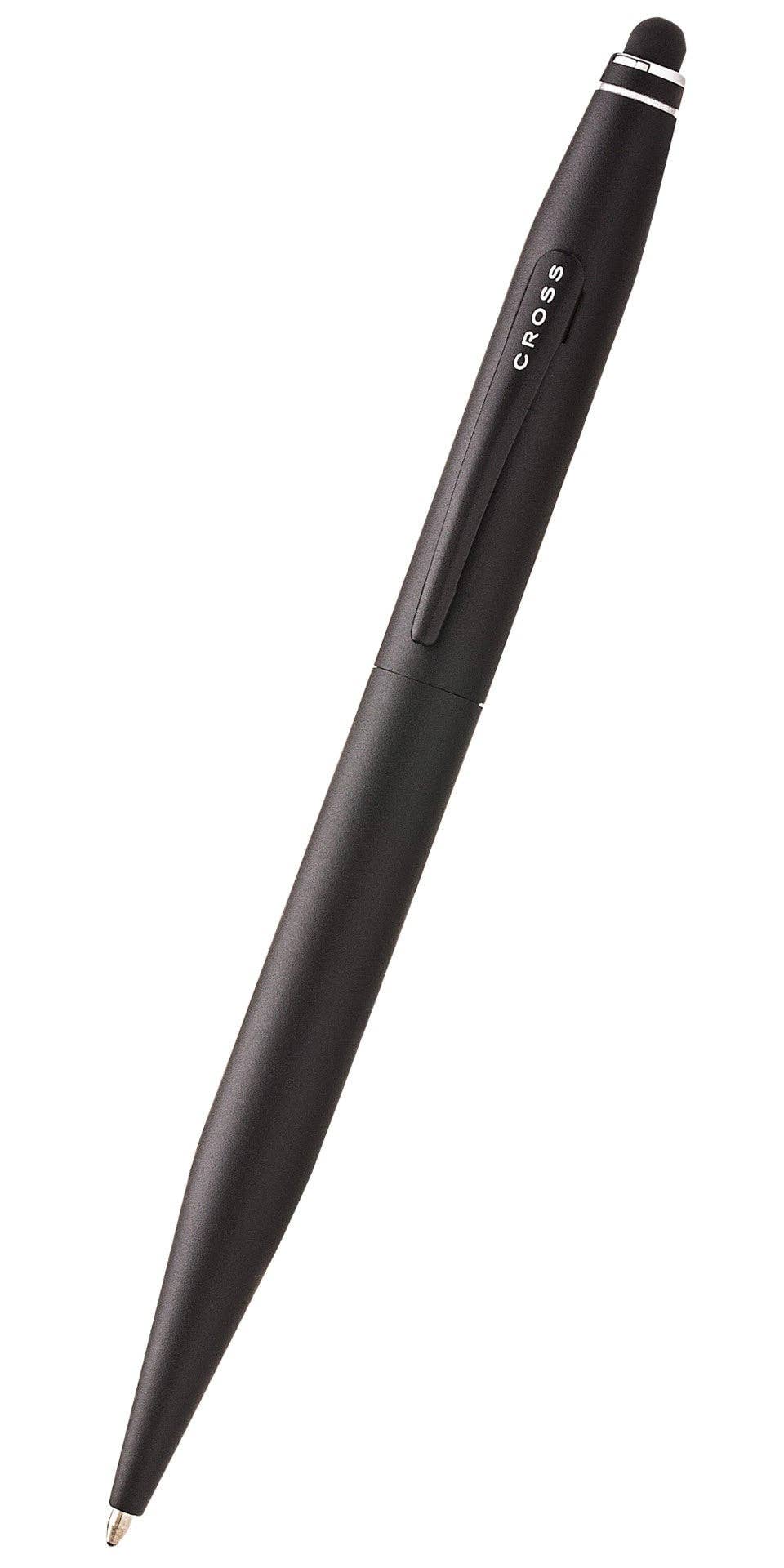 Black pen with stylus tip on a white background