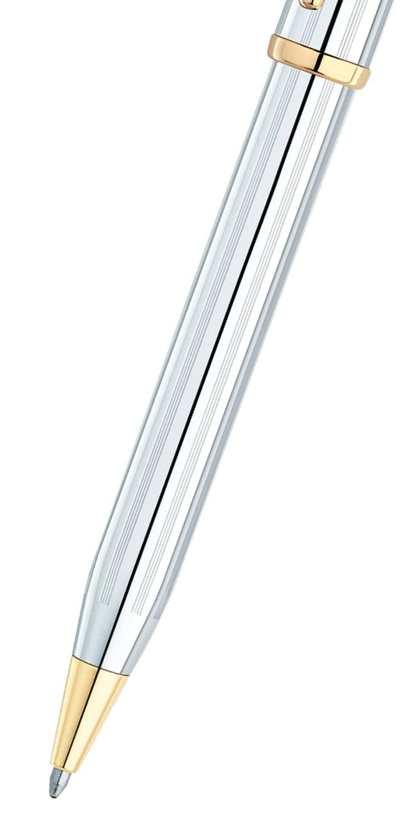 Silver pen with gold accents on a white background