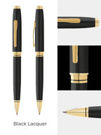 Black lacquer pen with gold accents on a white background