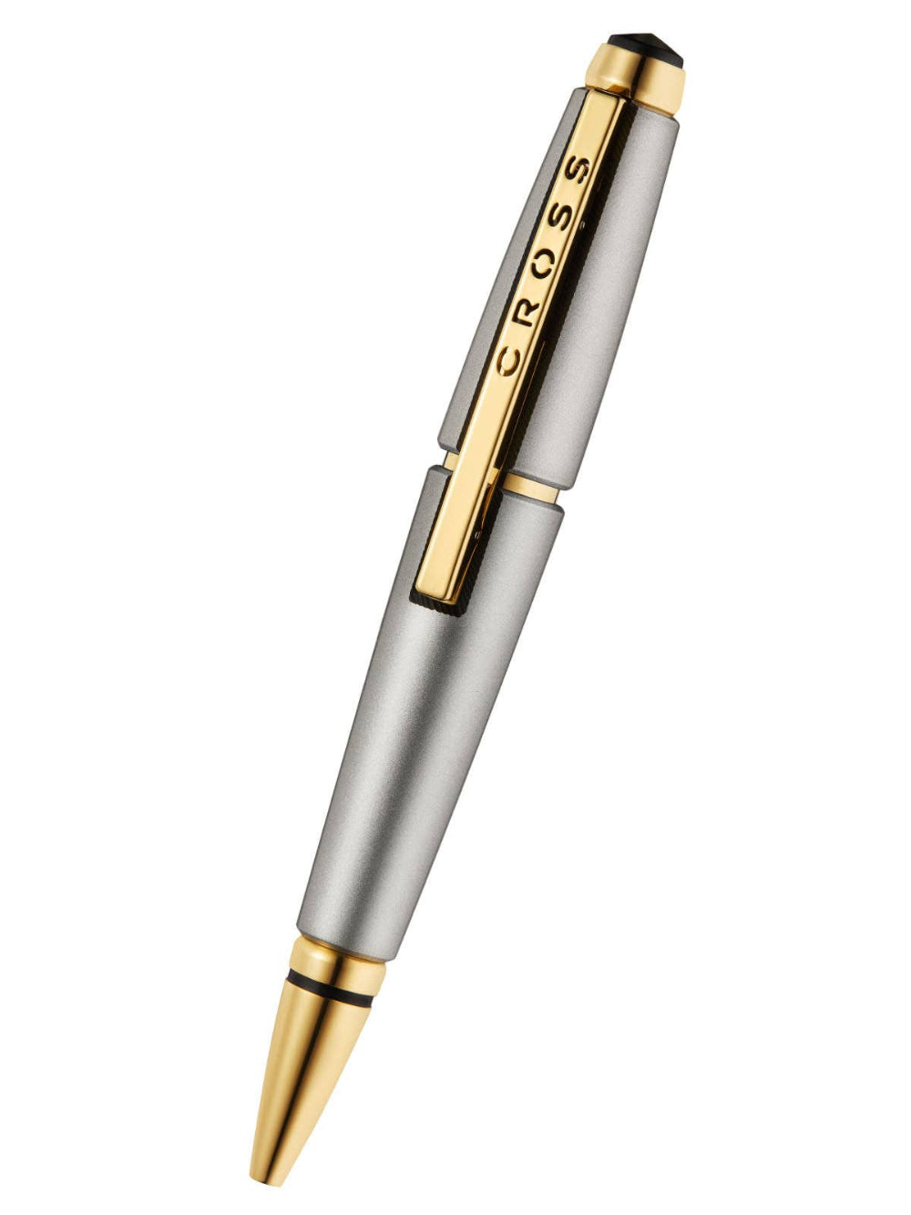 Silver and gold pen with 'Cross' branding on a white background
